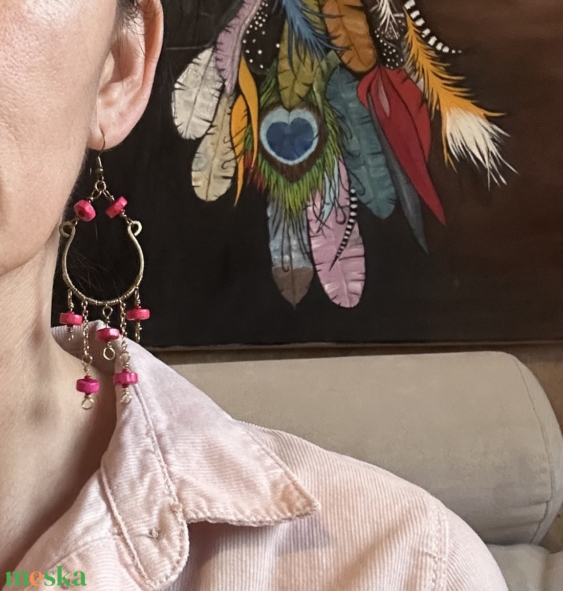 Pille könnyű pink fülbevaló - ékszer - fülbevaló - lógó fülbevaló - Meska.hu