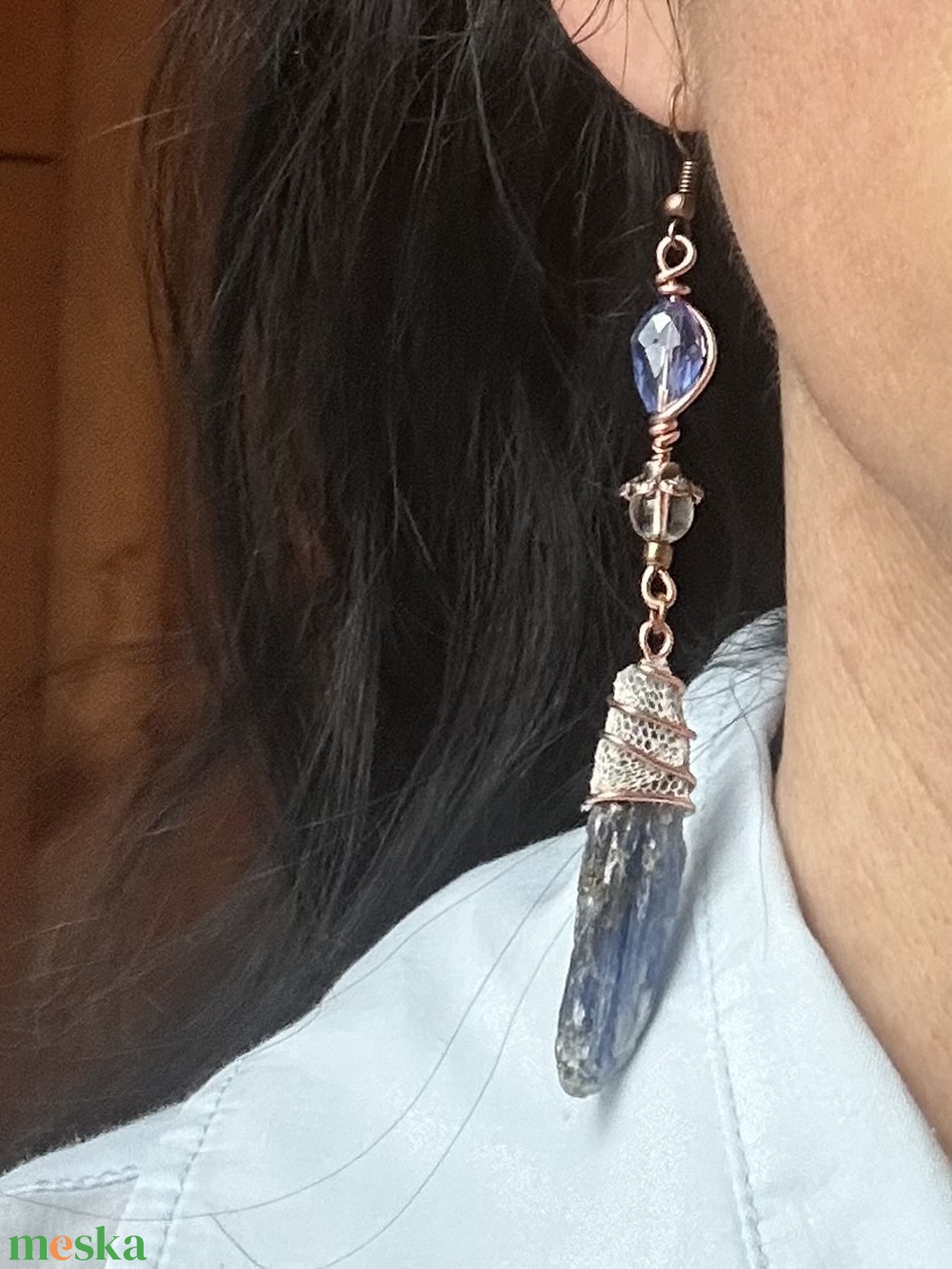 Kék kalcit  ásvány  fülbevaló - ékszer - fülbevaló - lógó fülbevaló - Meska.hu