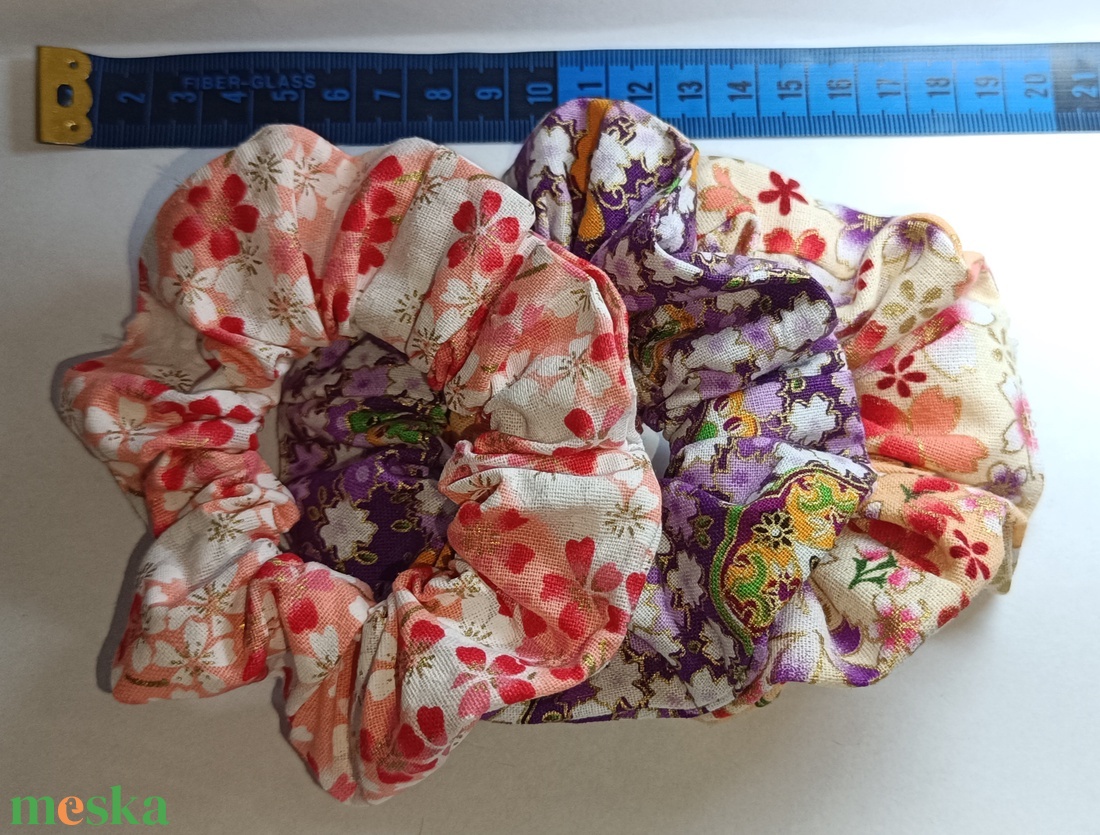 Sakura scrunchie csomag, 3 db japán stílusú pamut hajgumi  - ruha & divat - hajdísz & hajcsat - hajgumi - Meska.hu