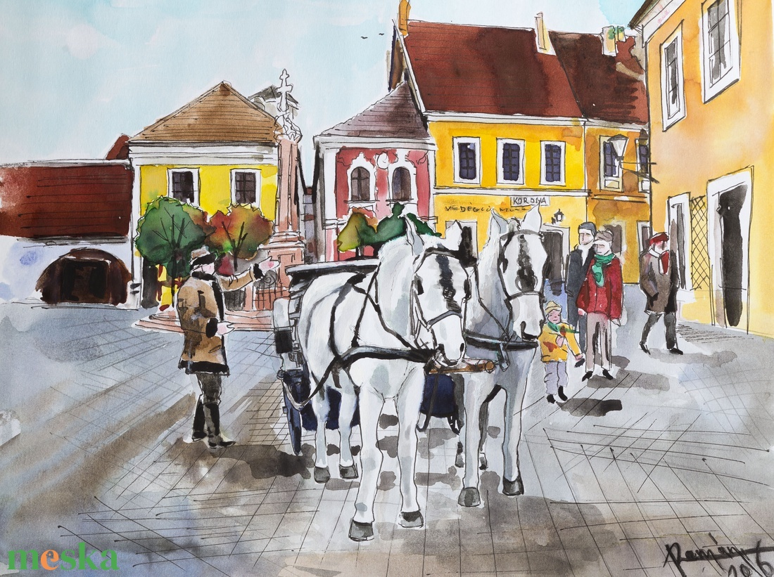lovas Szentendre akvarell - művészet - grafika & illusztráció - művészi nyomat - Meska.hu