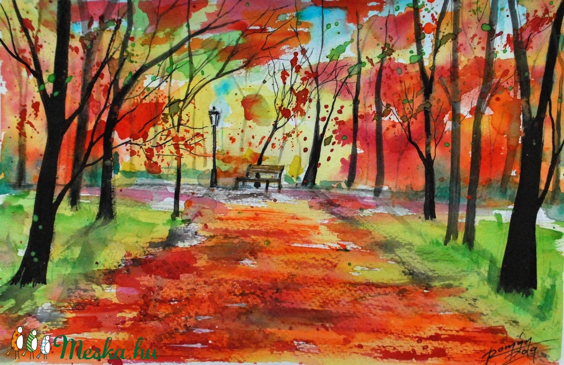 Ősz színeiEredeti akvarell festmény, erdő, ősz, október, - művészet - festmény - akvarell - Meska.hu