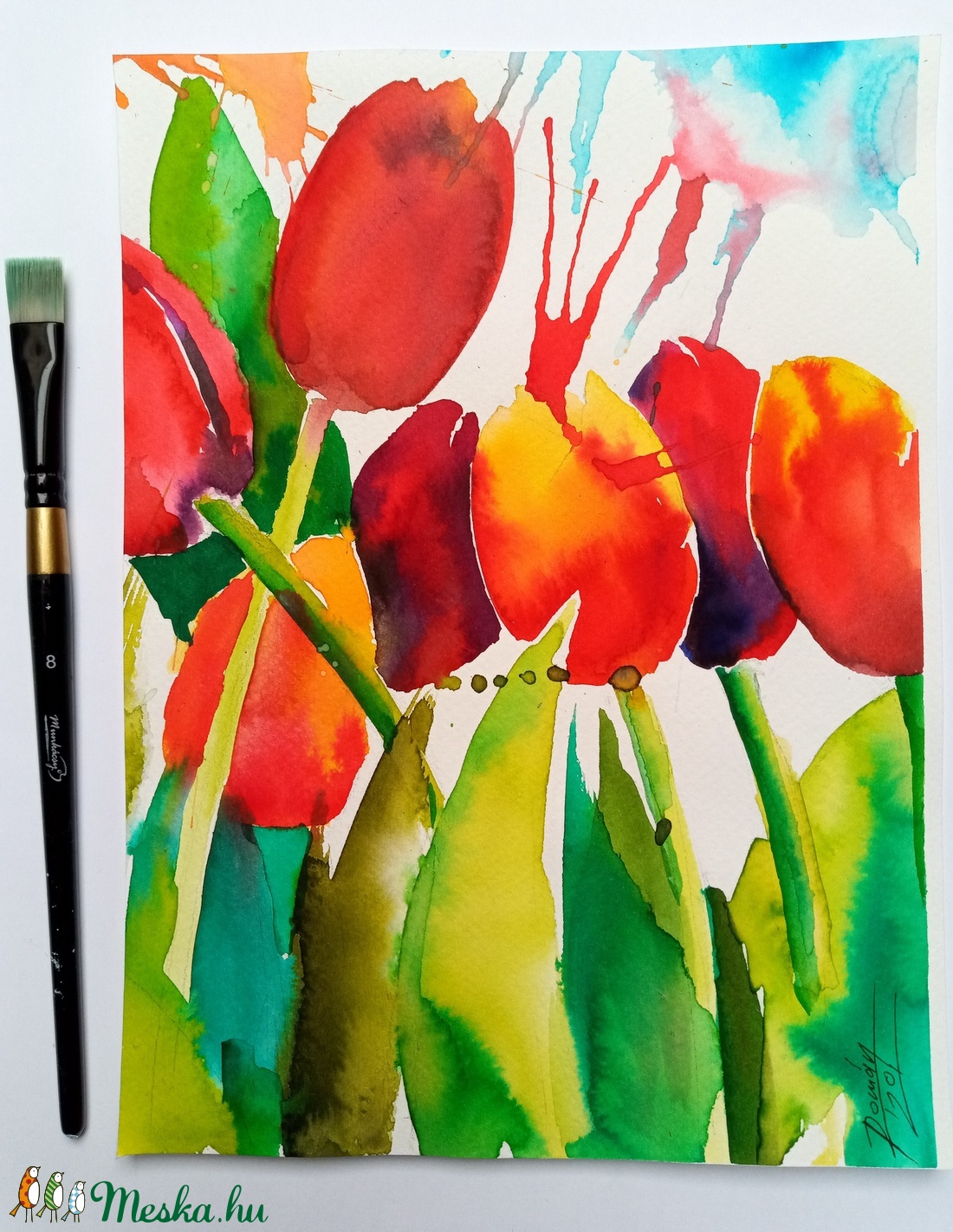 EREDETI akvarell festmény, Tulipánok, tulipán, virág, ajándék - művészet - festmény - akvarell - Meska.hu