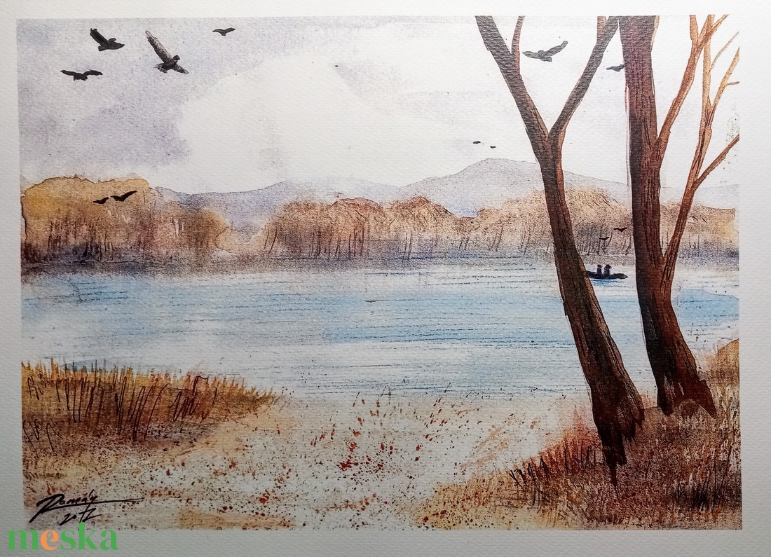 Duna parton Nem print! Eredeti akvarell festmény, Horgászat - otthon & életmód - Meska.hu