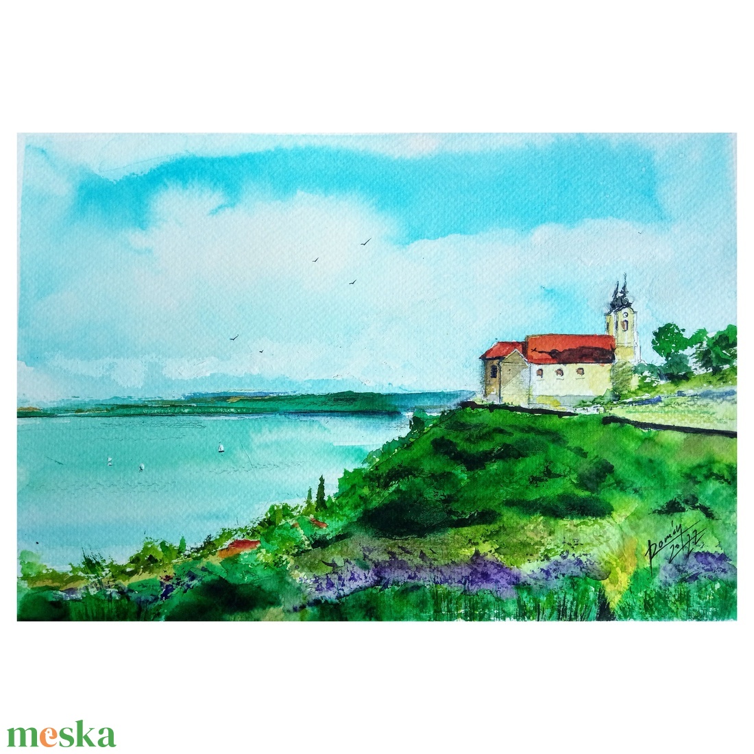 Eredeti akvarell festmény, Tihany, Balaton, balatoni akvarell, Vitorlás, Vitorlázás - művészet - festmény - akvarell - Meska.hu