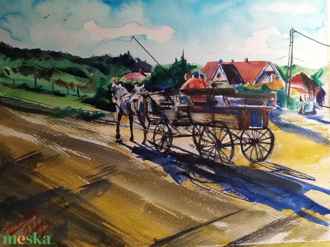 Vidéken Eredeti akvarell festmény - művészet - festmény - akvarell - Meska.hu