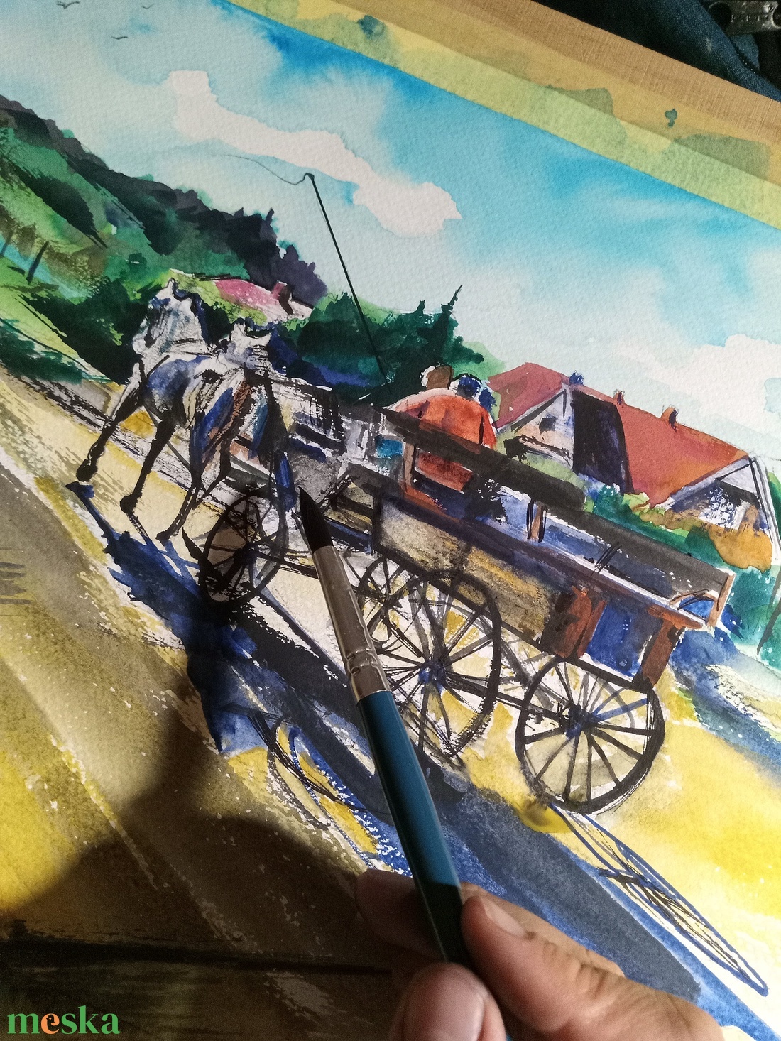 Vidéken Eredeti akvarell festmény - művészet - festmény - akvarell - Meska.hu