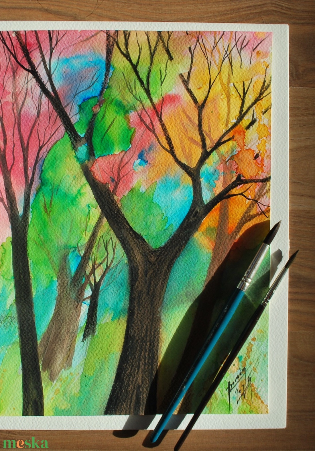 Színes erdő EREDETIakvarell alkotás - művészet - festmény - akvarell - Meska.hu