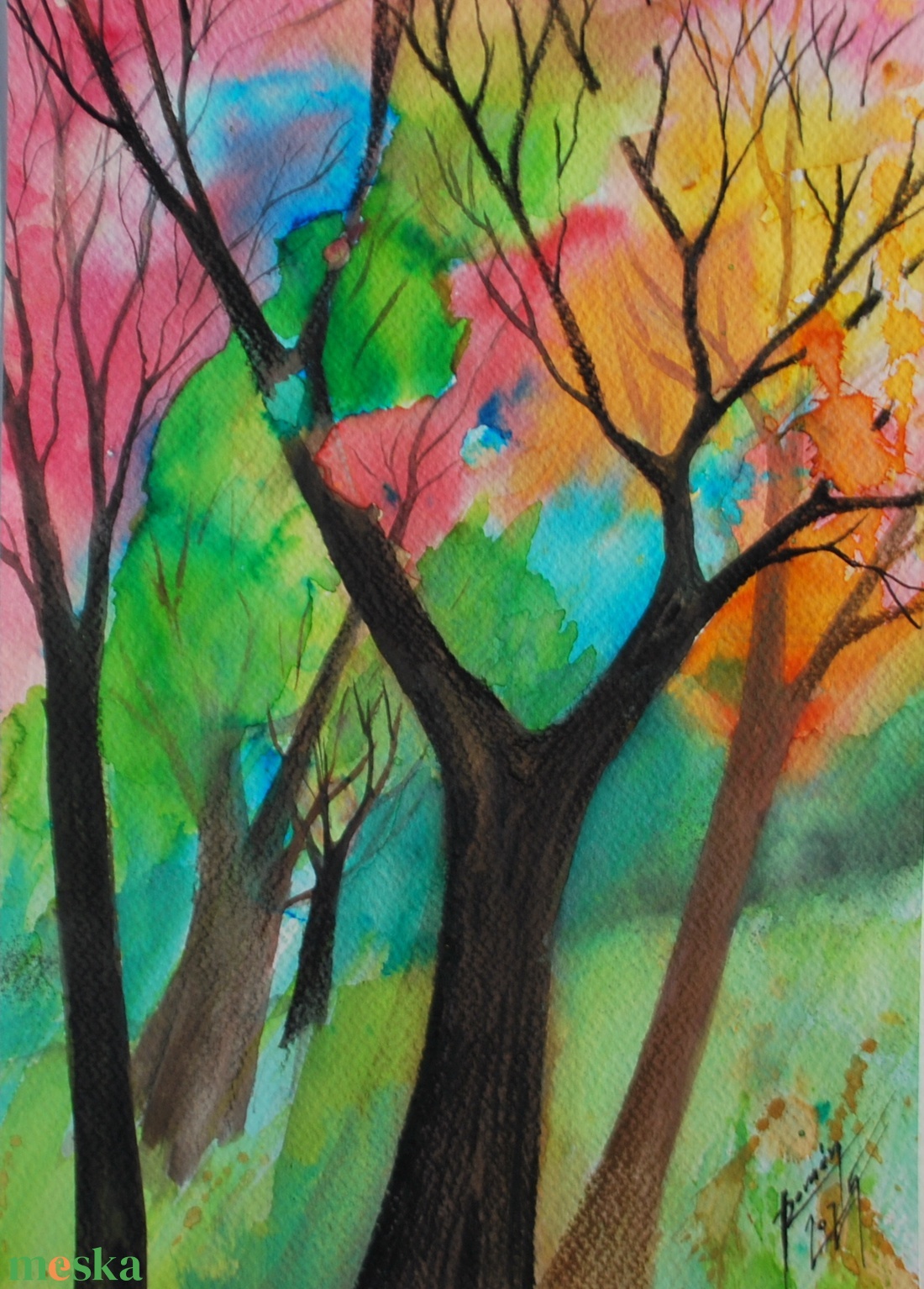 Színes erdő EREDETIakvarell alkotás - művészet - festmény - akvarell - Meska.hu