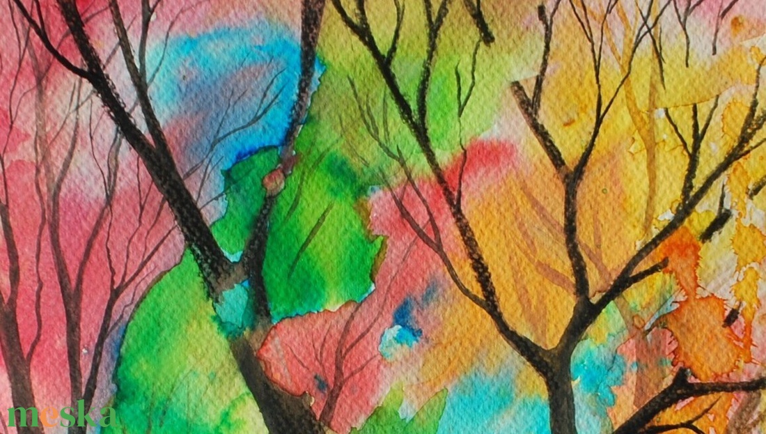 Színes erdő EREDETIakvarell alkotás - művészet - festmény - akvarell - Meska.hu