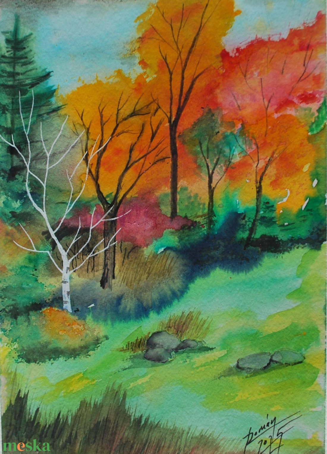 Októberi erdő EREDETI akvarell festmény - művészet - festmény - akvarell - Meska.hu