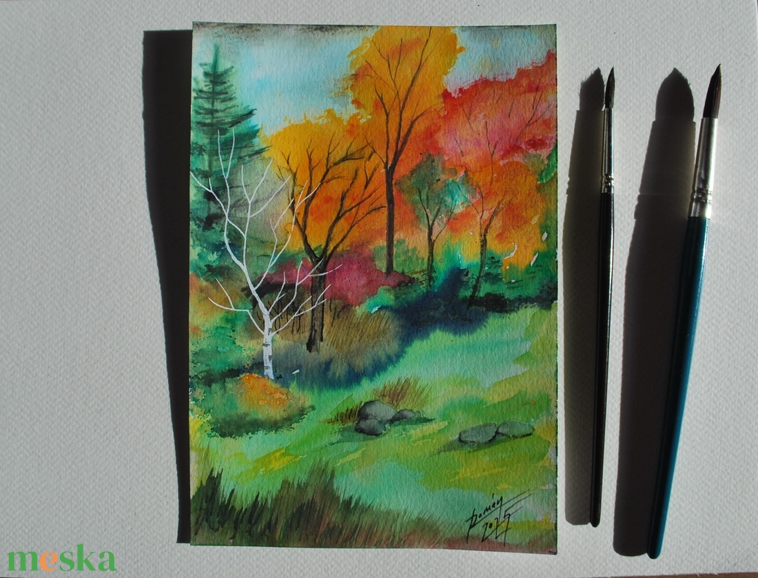 Októberi erdő EREDETI akvarell festmény - művészet - festmény - akvarell - Meska.hu