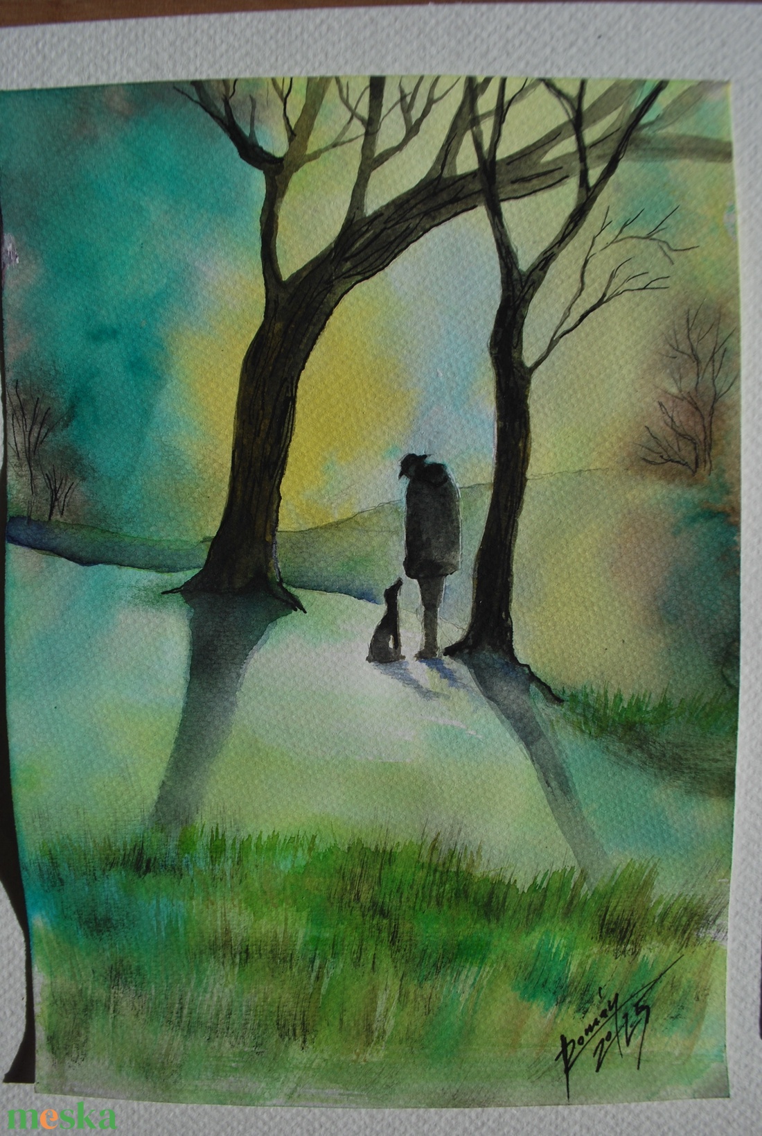 Ködös hajnal EREDETI akvarell festmény, kutyás dekoráció - művészet - festmény - akvarell - Meska.hu