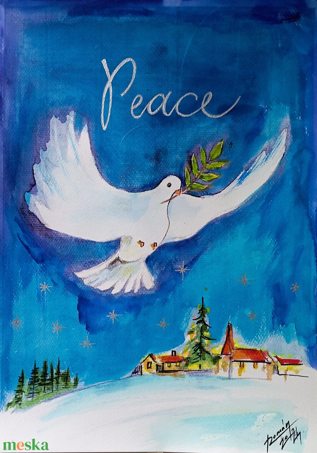 Karácsonyi rege akvarell festmény, karácsony, tájkép -  - Meska.hu