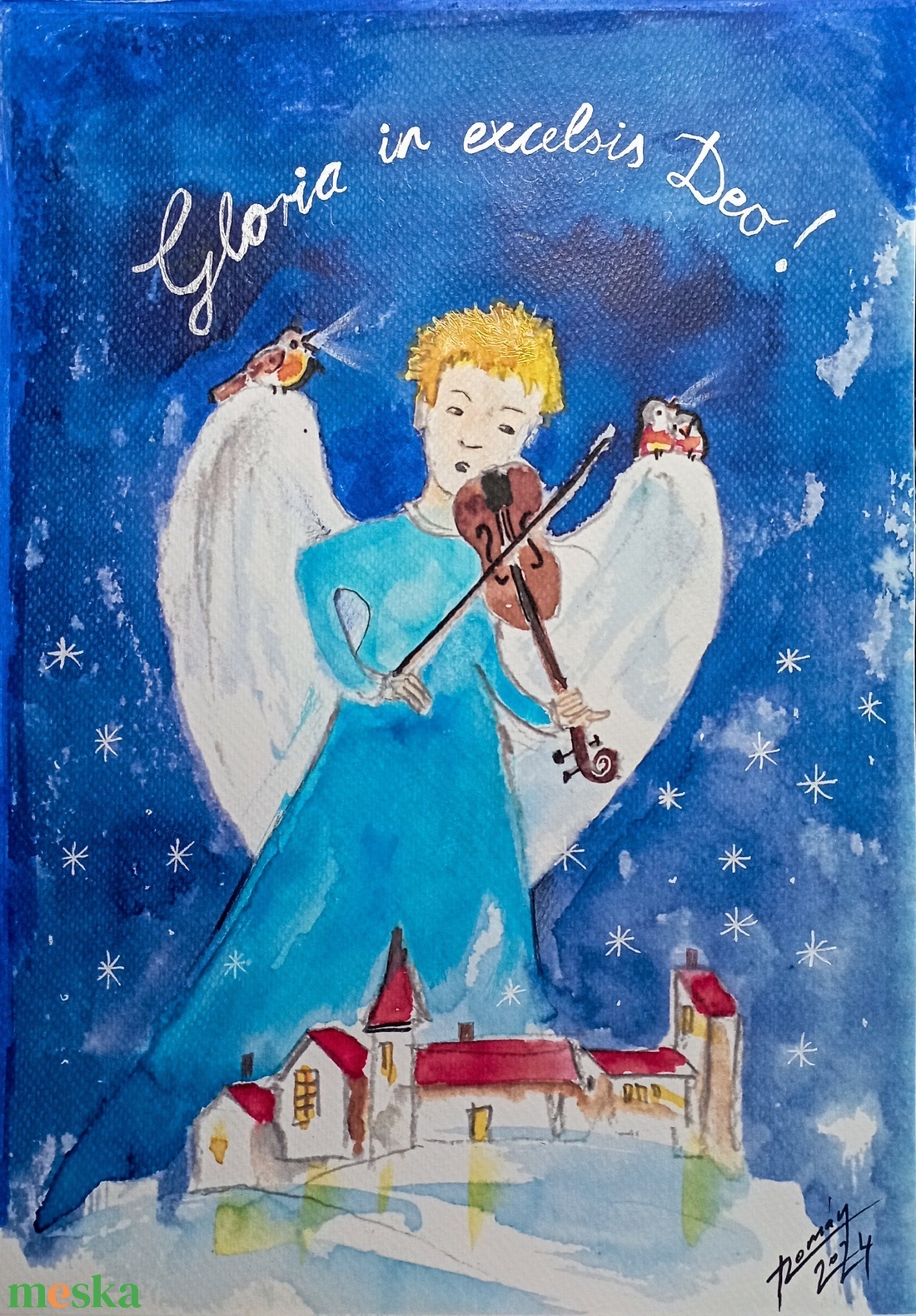 Karácsonyi rege akvarell festmény, karácsony, tájkép -  - Meska.hu