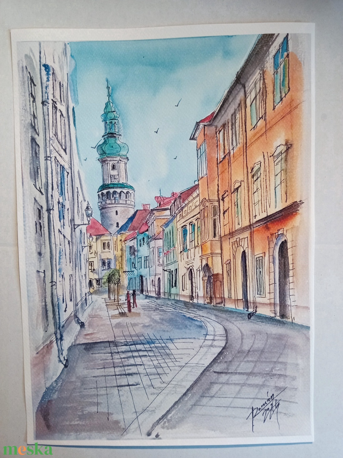 Sopron Akvarellnyomat, Soproni tűztorony, városkép,  - művészet - festmény - akvarell - Meska.hu