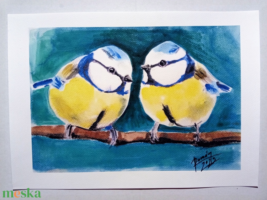 Madarak Akvarell, kék cinege, pozitív pszichológiájú grafika, vidámság,  - művészet - festmény - akvarell - Meska.hu