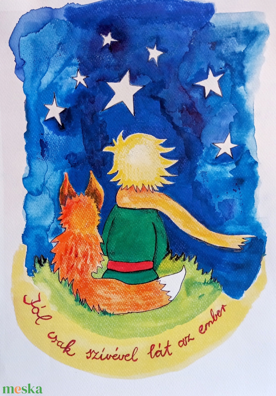 kis herceg akvarell festmény, Kis herceg - művészet - festmény - akvarell - Meska.hu