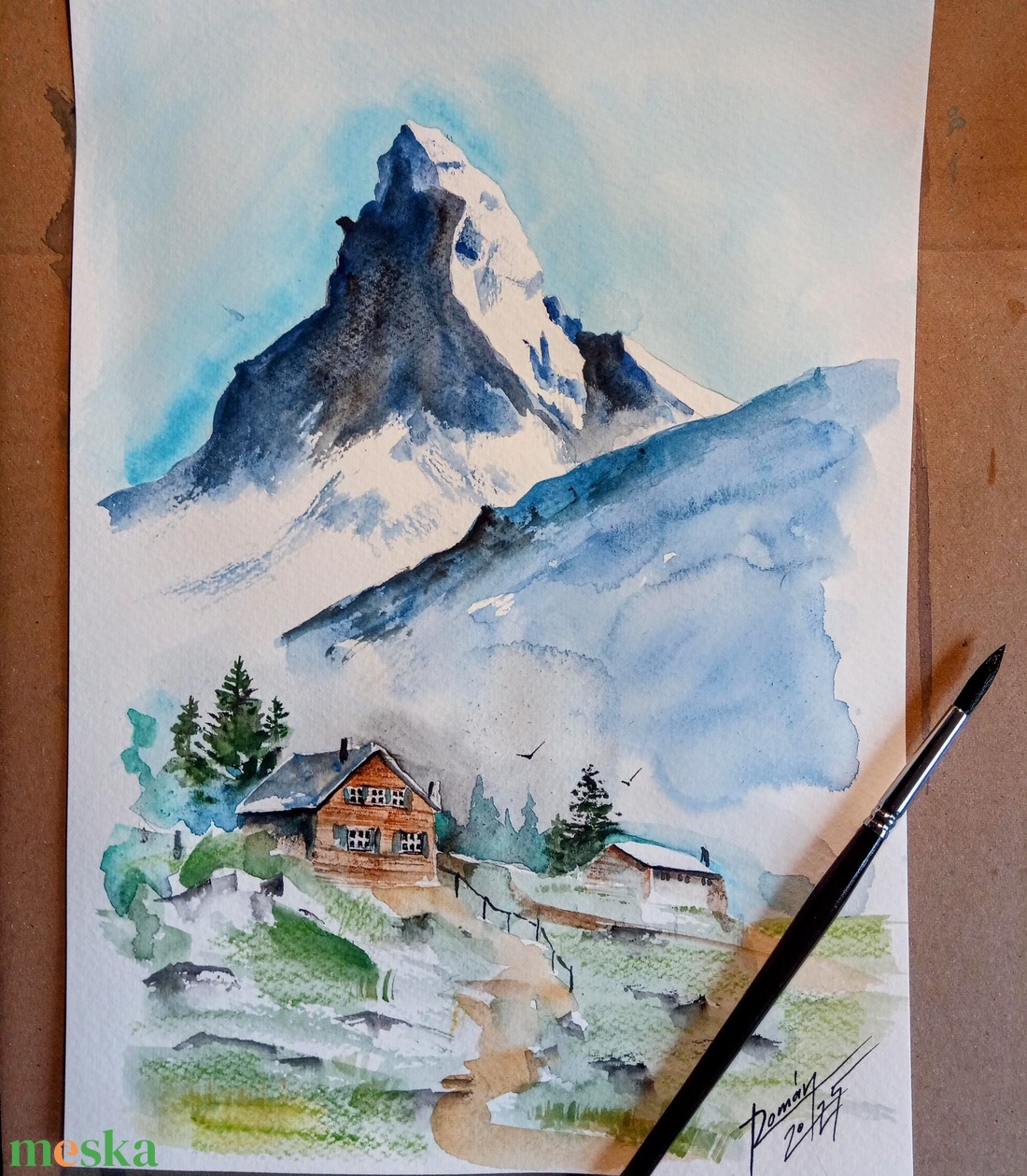 Matterhorn Eredeti akvarell festmény, svájc, alpok - művészet - grafika & illusztráció - művészi nyomat - Meska.hu