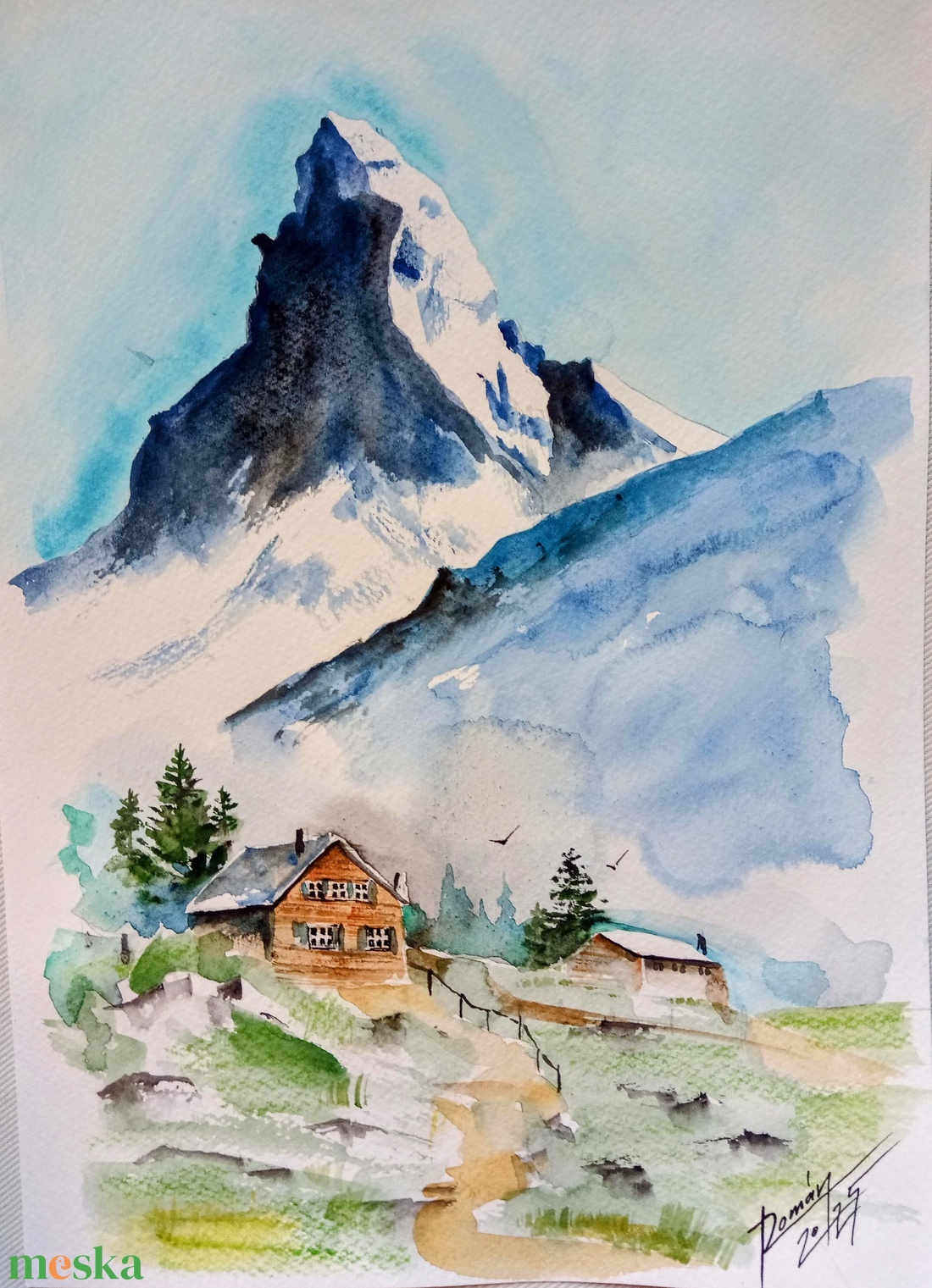 Matterhorn Eredeti akvarell festmény, svájc, alpok - művészet - grafika & illusztráció - művészi nyomat - Meska.hu