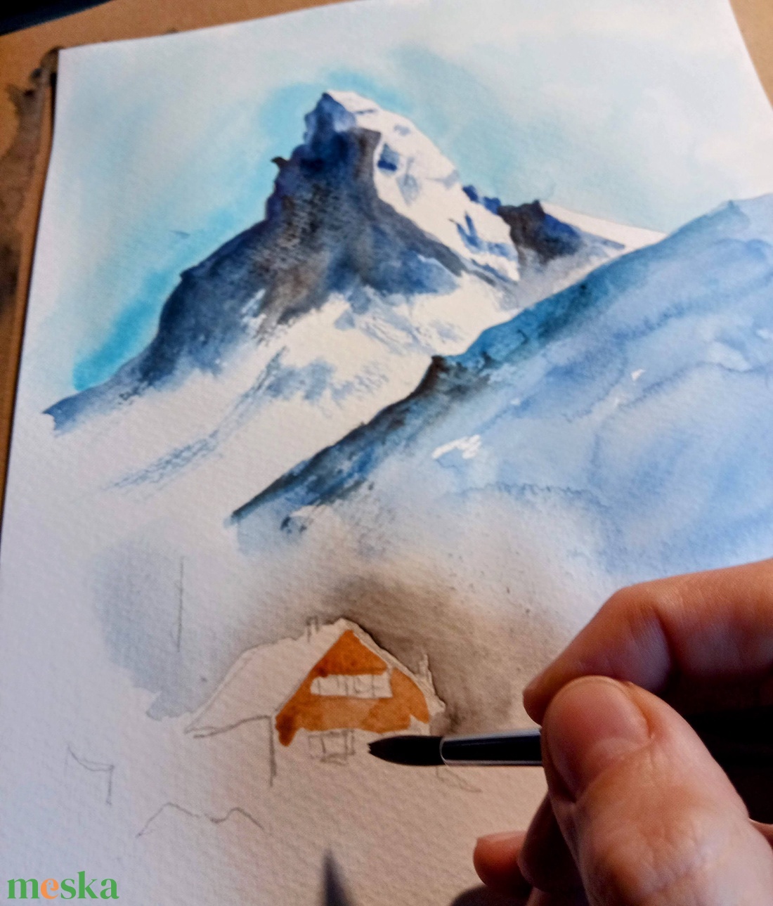 Matterhorn Eredeti akvarell festmény, svájc, alpok - művészet - grafika & illusztráció - művészi nyomat - Meska.hu