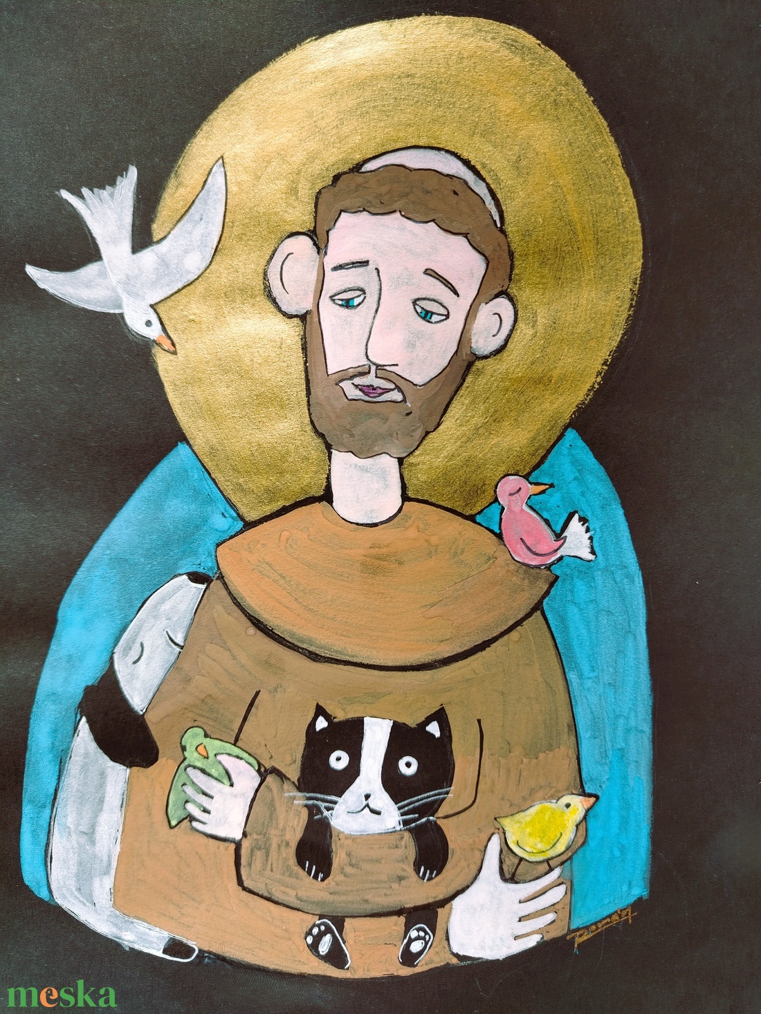 Szent Ferenc Festett grafika - művészet - festmény - festmény vegyes technika - Meska.hu