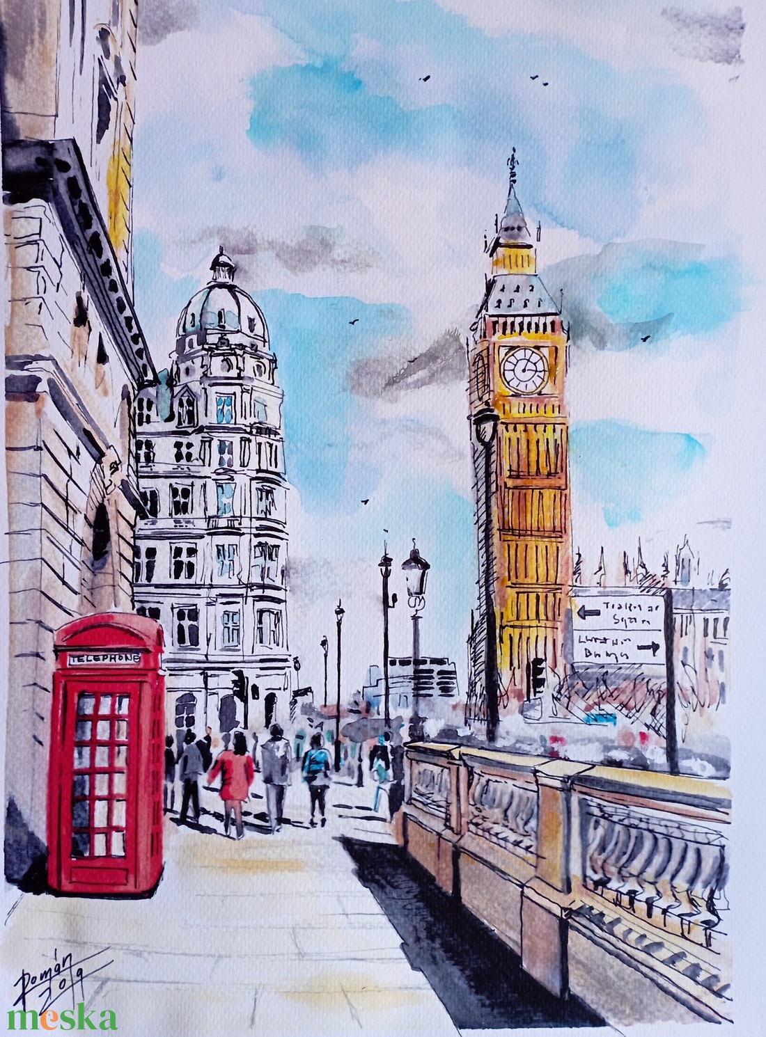 London, #BigBan, #londoni akvarell, nem print - művészet - festmény - akvarell - Meska.hu