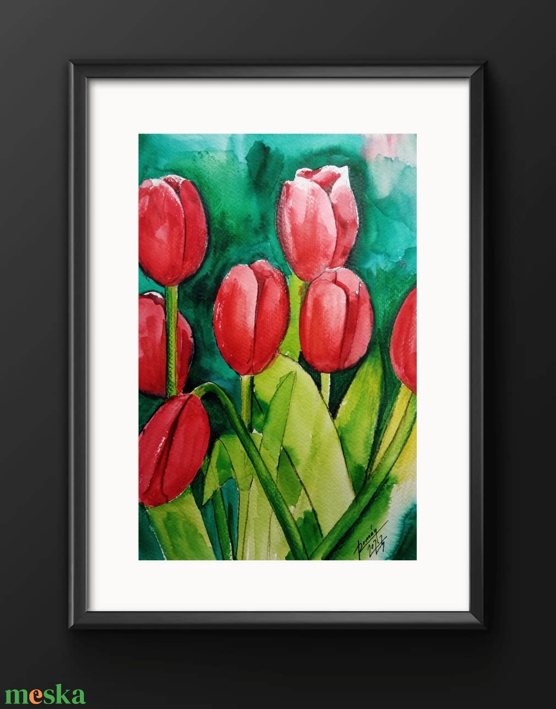 Tulipánok, eredeti akvarell festmény, Tulipán festmény - művészet - festmény - akvarell - Meska.hu