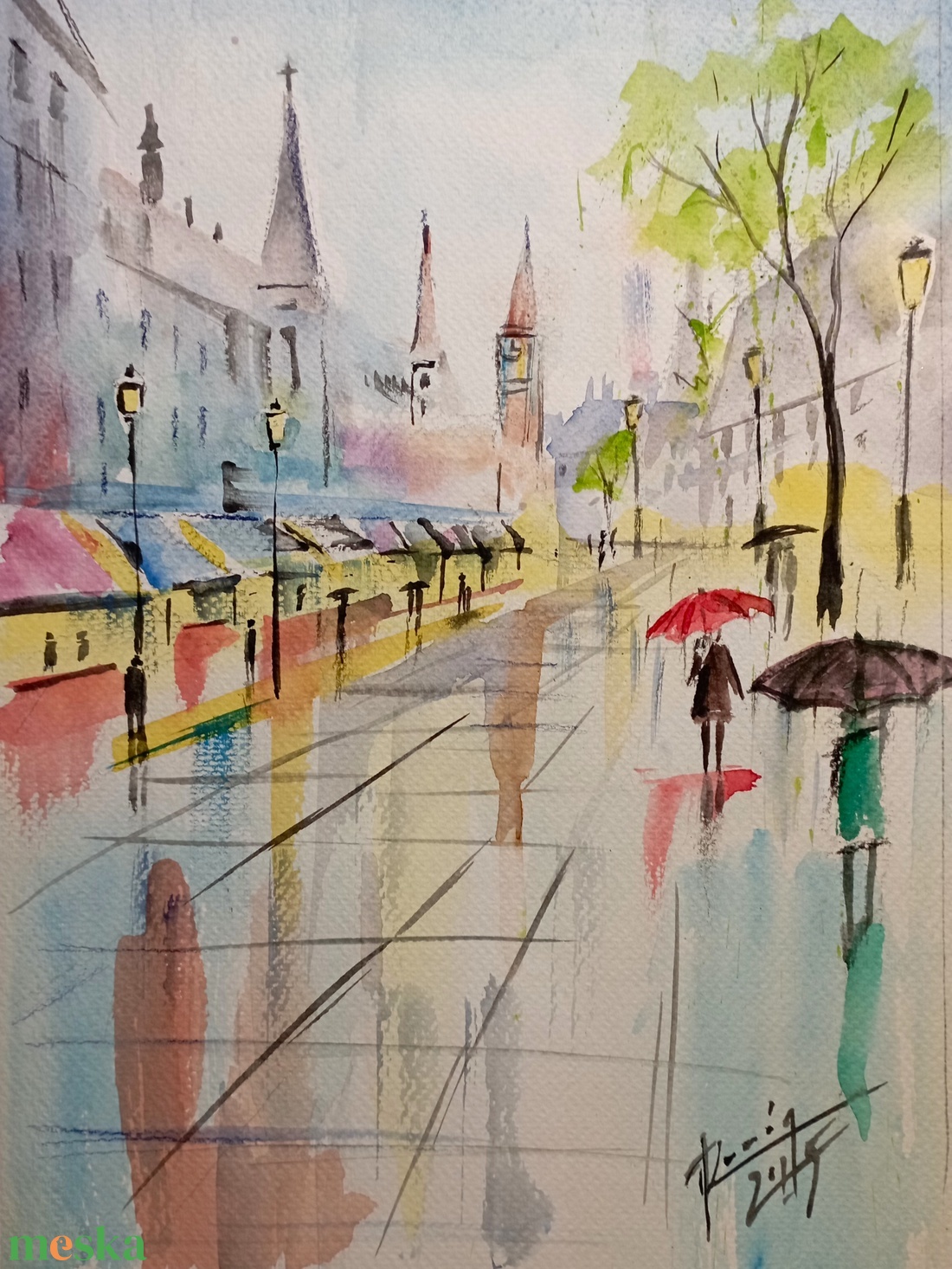 Márciusi eső akvarell festmény - művészet - grafika & illusztráció - művészi nyomat - Meska.hu