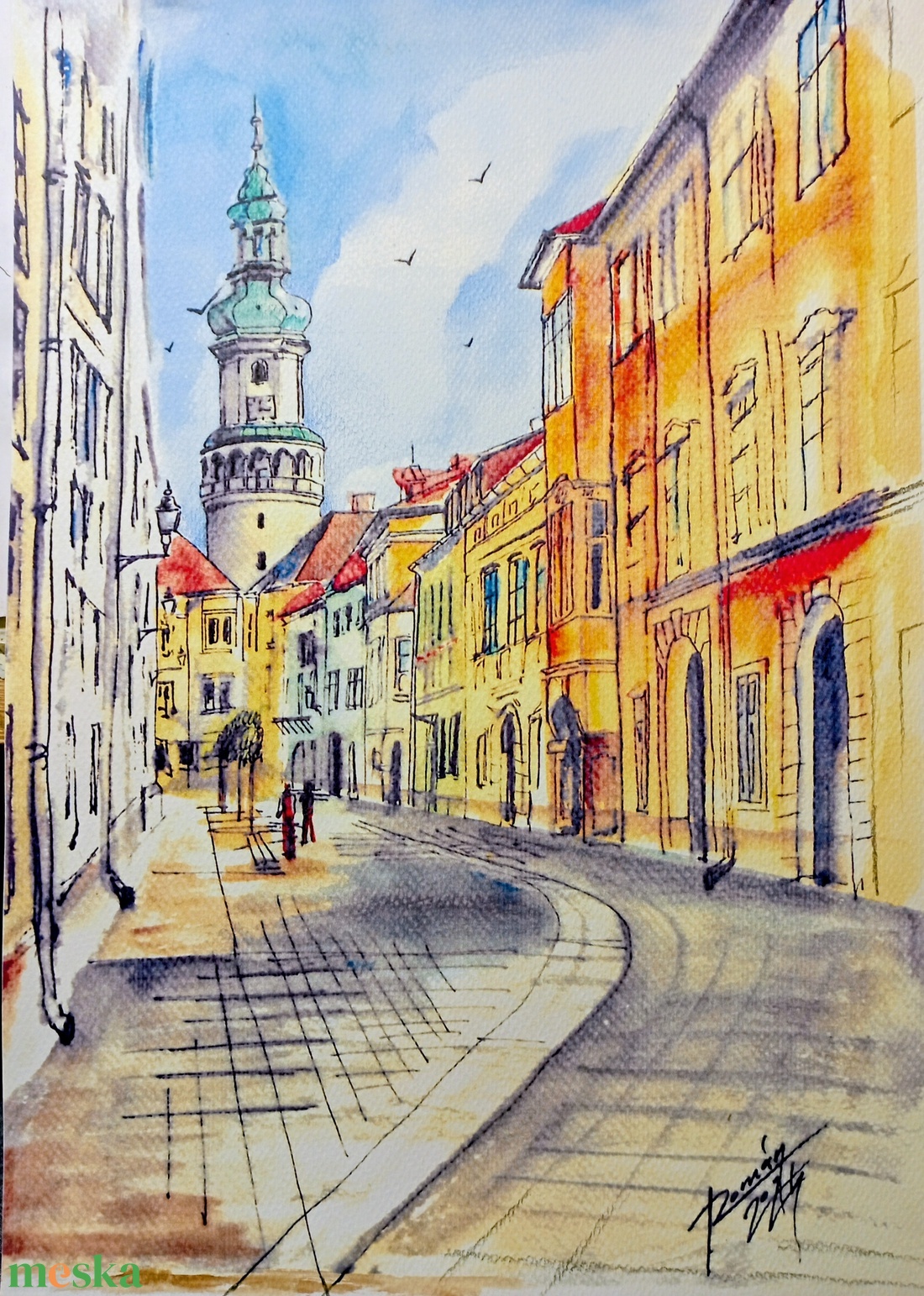 Sopron Akvarellnyomat, Soproni tűztorony, városkép,  - művészet - festmény - akvarell - Meska.hu