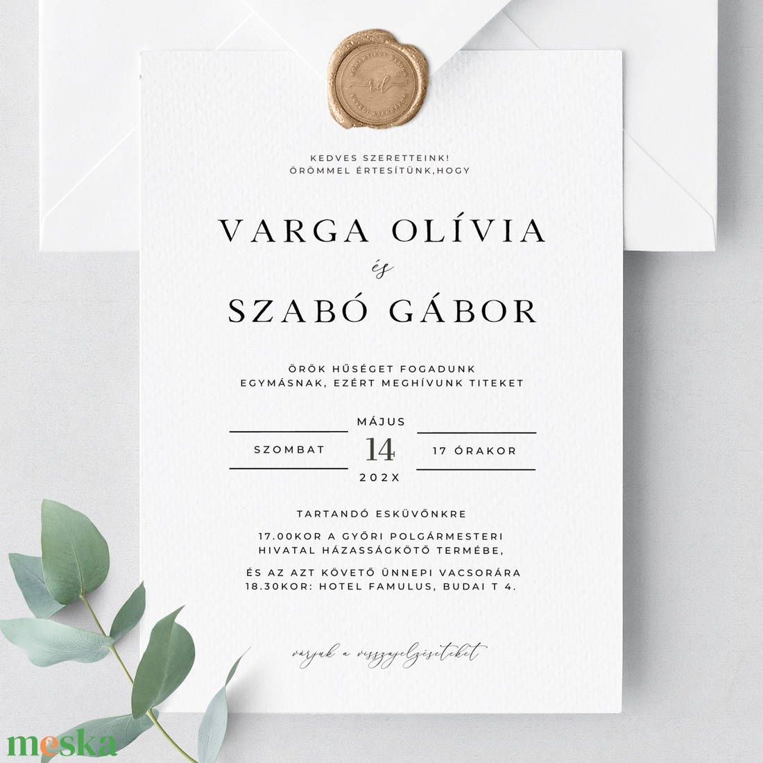Minimalist Esküvői Meghívó, Meghívó Esküvői, Esküvői Meghívó, Klasszikus Meghívó, Letisztult Esküvői Meghívó - esküvő - meghívó & kártya - meghívó - Meska.hu