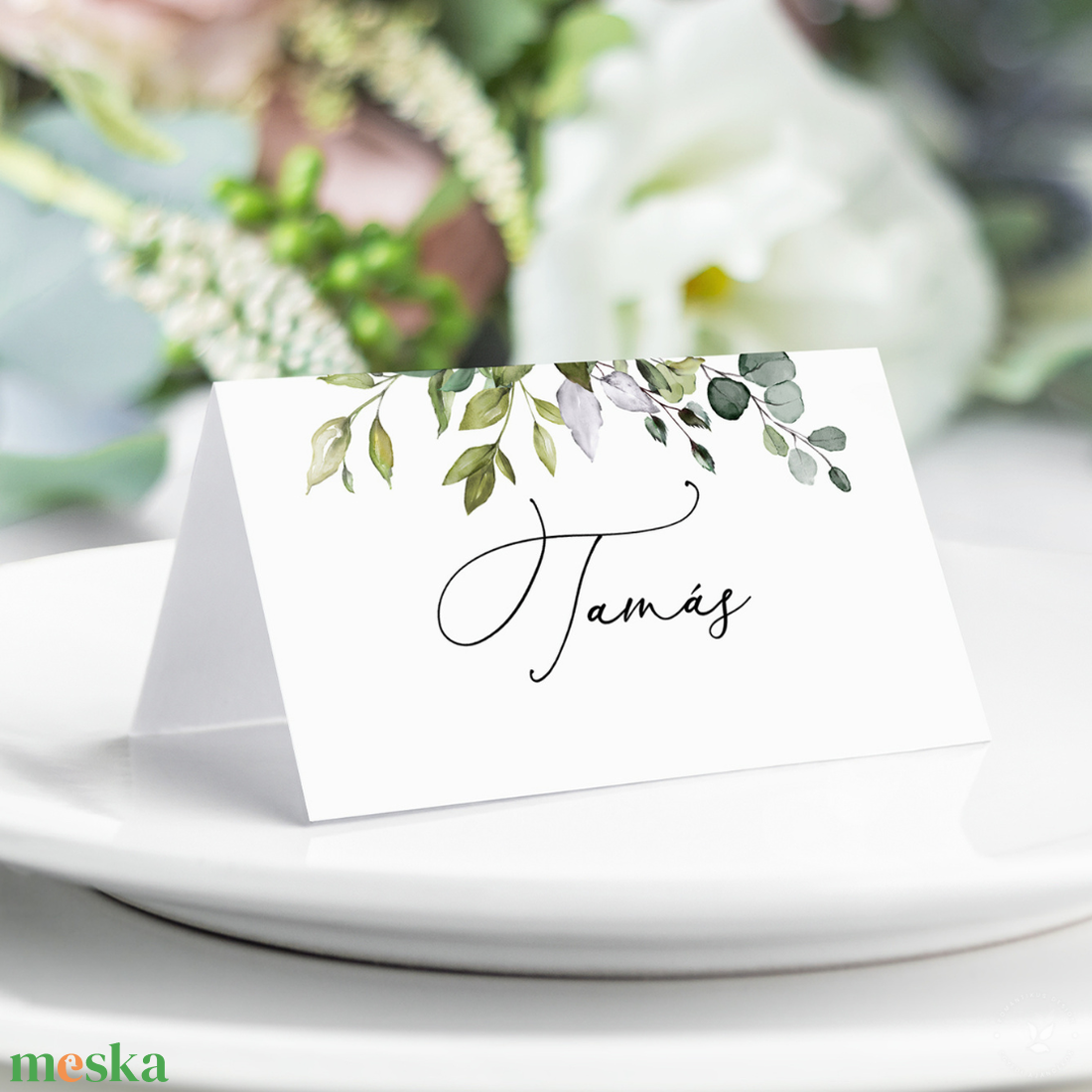 Greenery Ültetőkártya, Zöld Leveles Névkártya, Esküvői Ültetőkártya, Asztali Ültetőkártya, Esküvői asztal - esküvő - meghívó & kártya - ültetési rend - Meska.hu