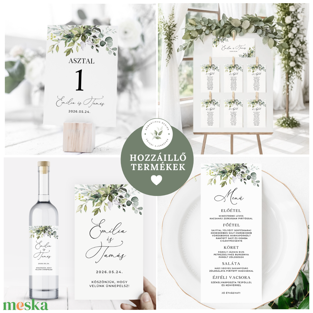 Greenery Ültetőkártya, Zöld Leveles Névkártya, Esküvői Ültetőkártya, Asztali Ültetőkártya, Esküvői asztal - esküvő - meghívó & kártya - ültetési rend - Meska.hu
