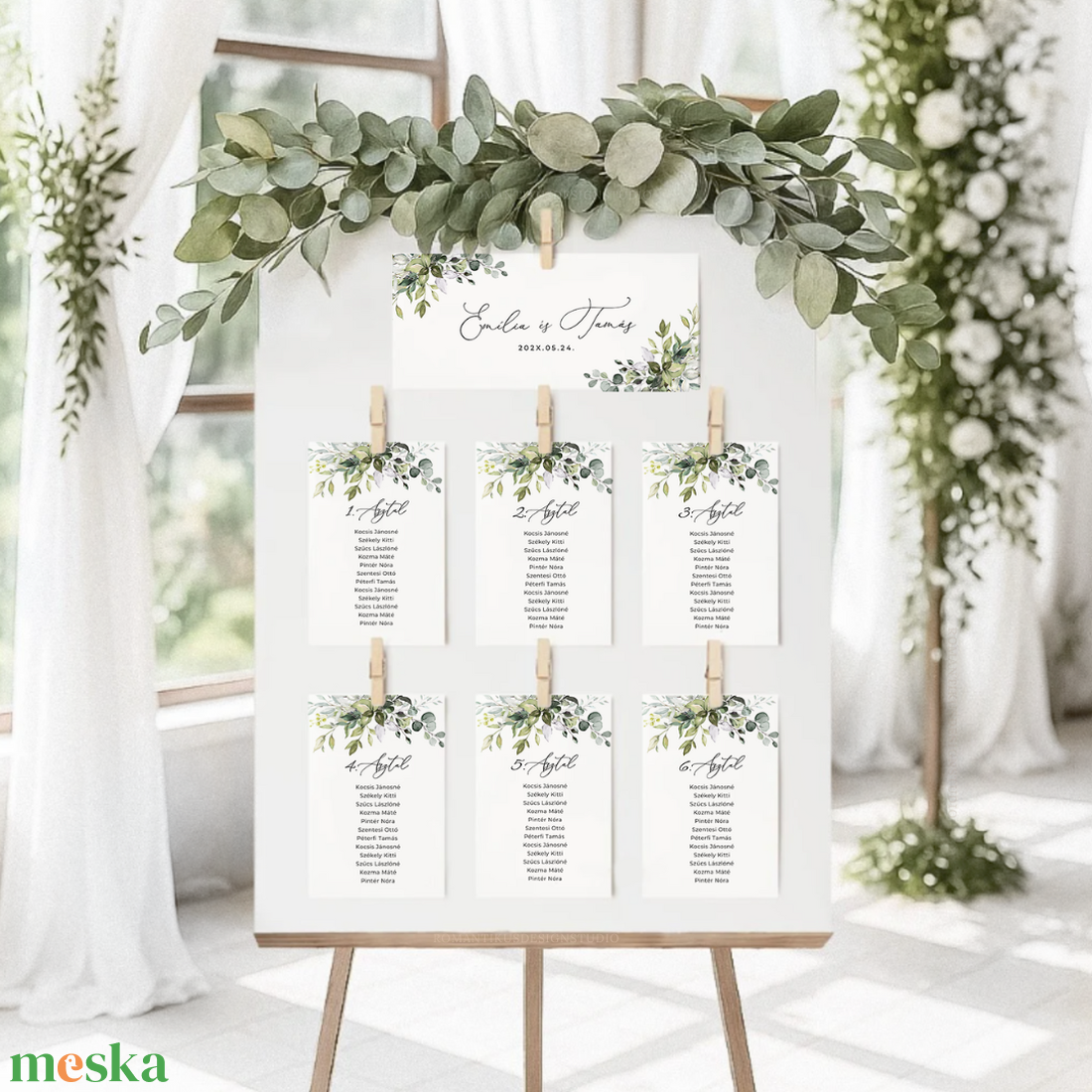 Ültetési rend, Esküvői Asztalszám, Greenery Asztalszám, Esküvő Asztal, Ültetésirend, Ülésrend - esküvő - meghívó & kártya - ültetési rend - Meska.hu