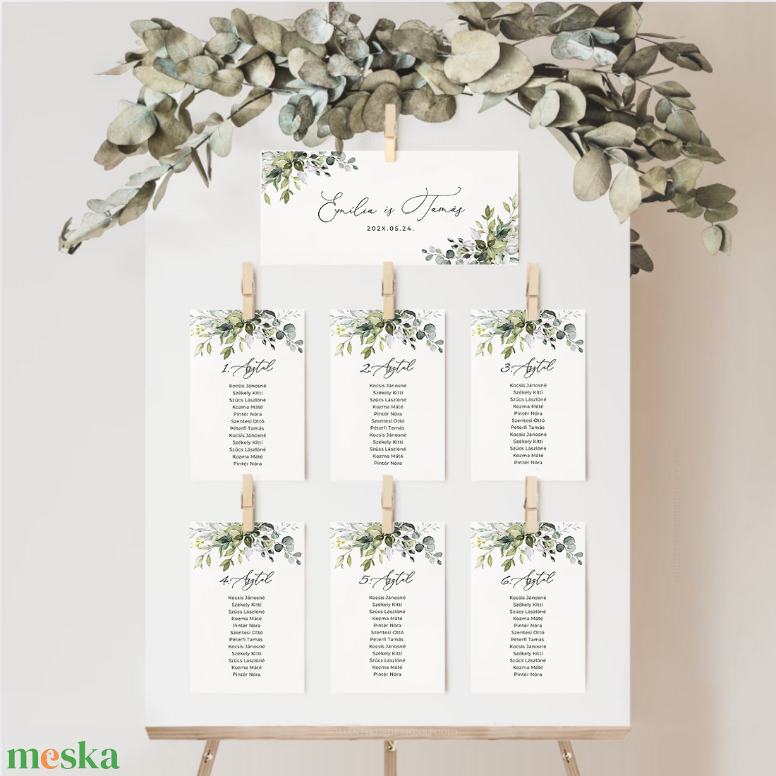 Ültetési rend, Esküvői Asztalszám, Greenery Asztalszám, Esküvő Asztal, Ültetésirend, Ülésrend - esküvő - meghívó & kártya - ültetési rend - Meska.hu