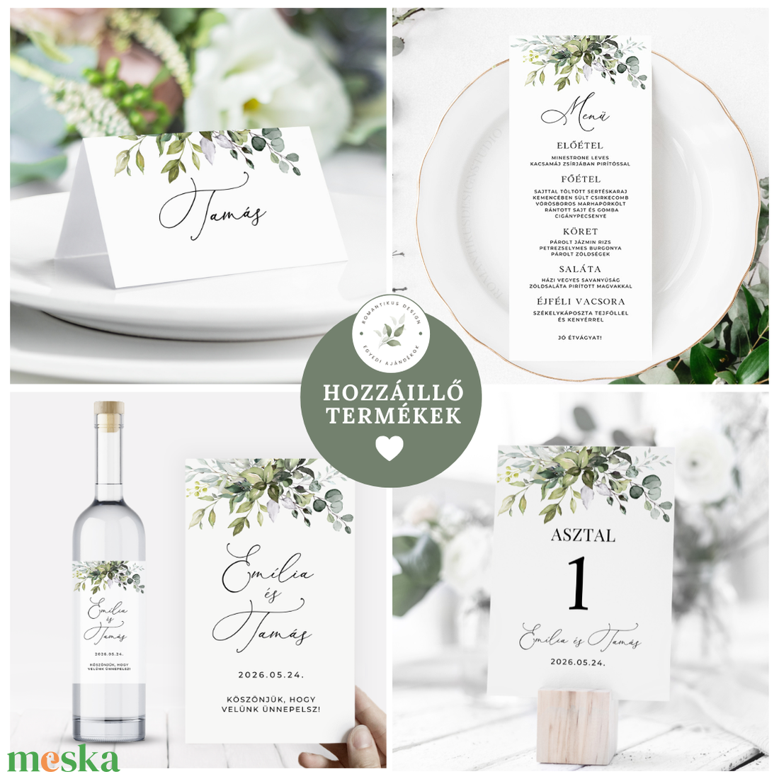 Ültetési rend, Esküvői Asztalszám, Greenery Asztalszám, Esküvő Asztal, Ültetésirend, Ülésrend - esküvő - meghívó & kártya - ültetési rend - Meska.hu