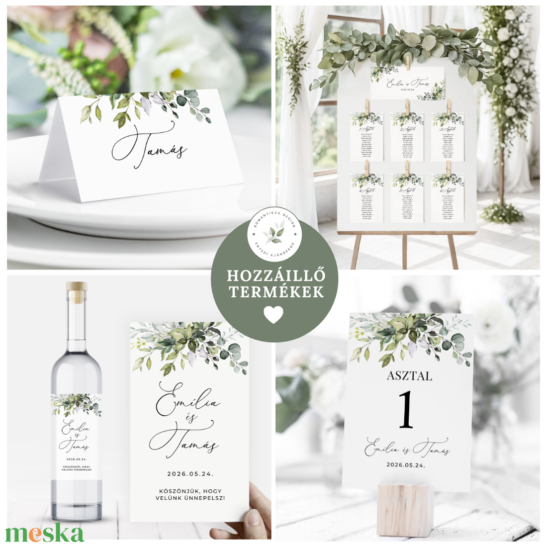 Zöld Leveles Esküvői Matrica, Körmatrica, Öntapadós Esküvői Matrica, Dekormatrica, Boríték Záró Matrica, Greenery - esküvő - meghívó & kártya - meghívó - Meska.hu