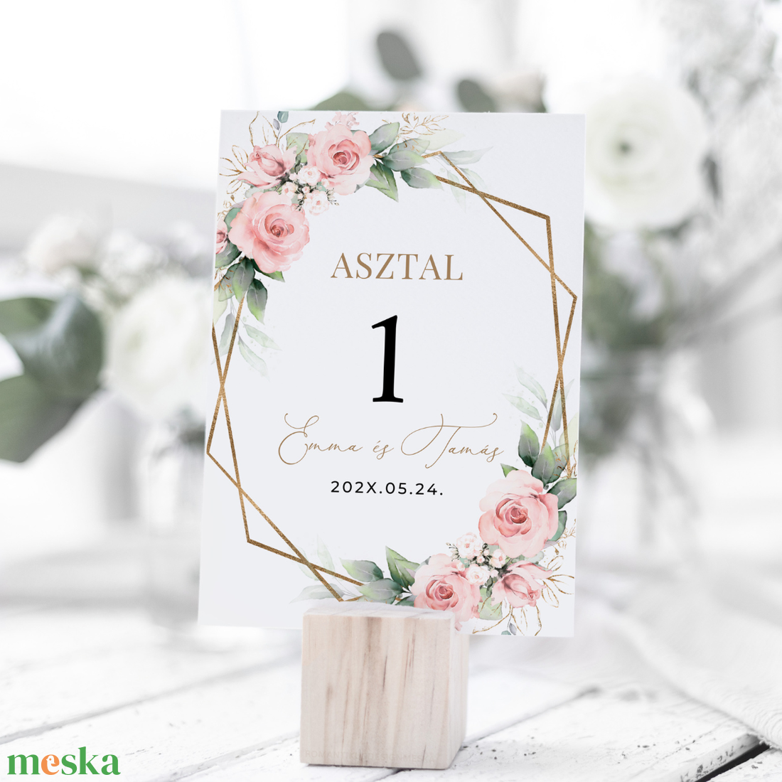 Rózsás Esküvői Asztalszám, Geometrikus Asztalszám, Esküvő Asztal, Asztal jelzés esküvőre, Asztalszám kártya,  - esküvő - dekoráció - tábla & jelzés - Meska.hu
