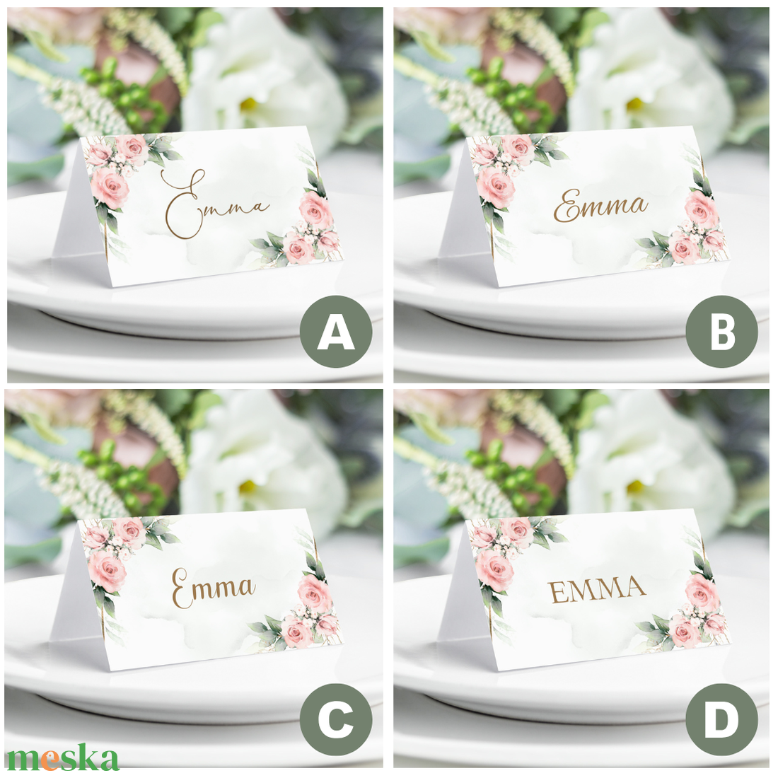 Rózsás Ültetőkártya, Esküvői Ültetőkártya, Asztali Ültetőkártya, Esküvői asztal, Arany Geometrikus névkártya - esküvő - meghívó & kártya - ültetési rend - Meska.hu