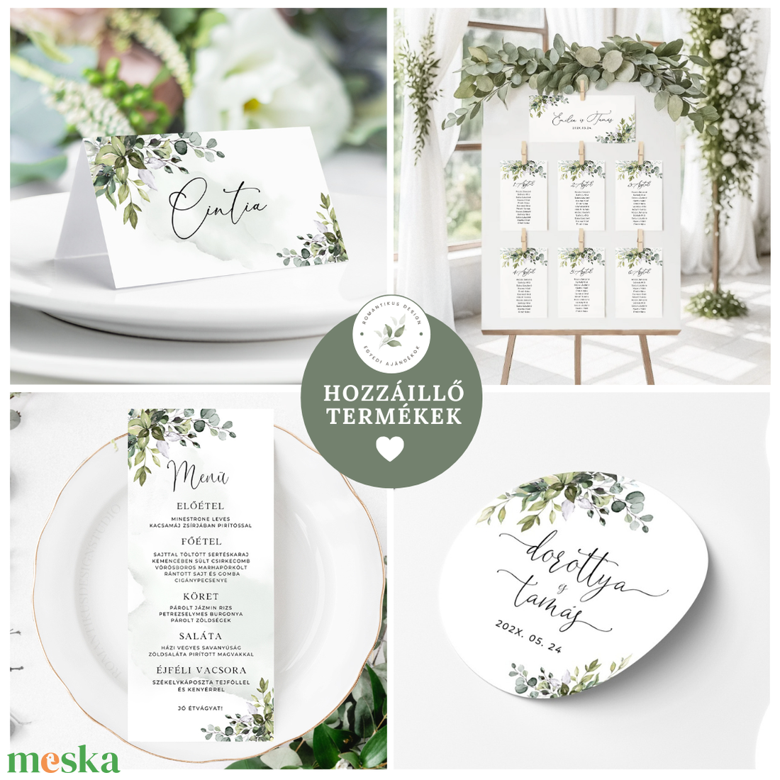 Watercolor Esküvői Meghívó, Zöld leveles, Greenery Watercolor, Esküvői Program - esküvő - meghívó & kártya - meghívó - Meska.hu