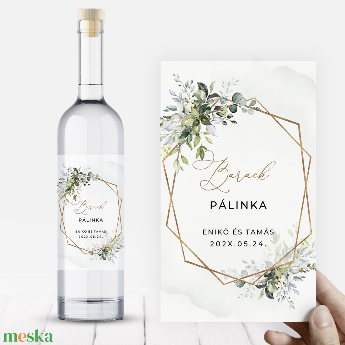 Arany És Zöld Pálinkás Üvegcímke, Geometrikus Esküvői Címke, Esküvői Pálinkás Matrica, Pálinka Címke, Pálinkás Címke - esküvő - dekoráció - tálalás - Meska.hu