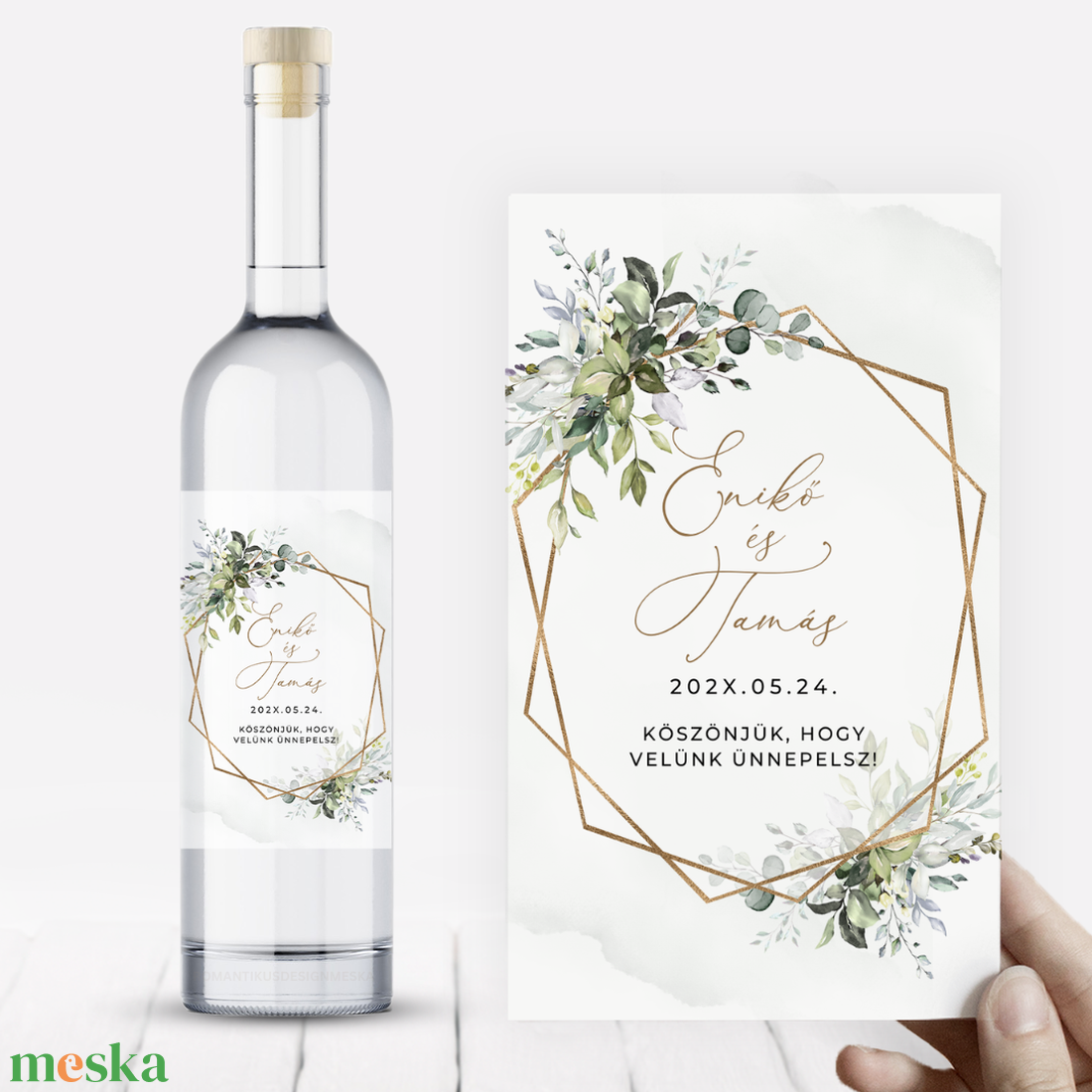 Arany És Zöld Pálinkás Üvegcímke, Geometrikus Esküvői Címke, Esküvői Pálinkás Matrica, Pálinka Címke, Pálinkás Címke - esküvő - dekoráció - tálalás - Meska.hu