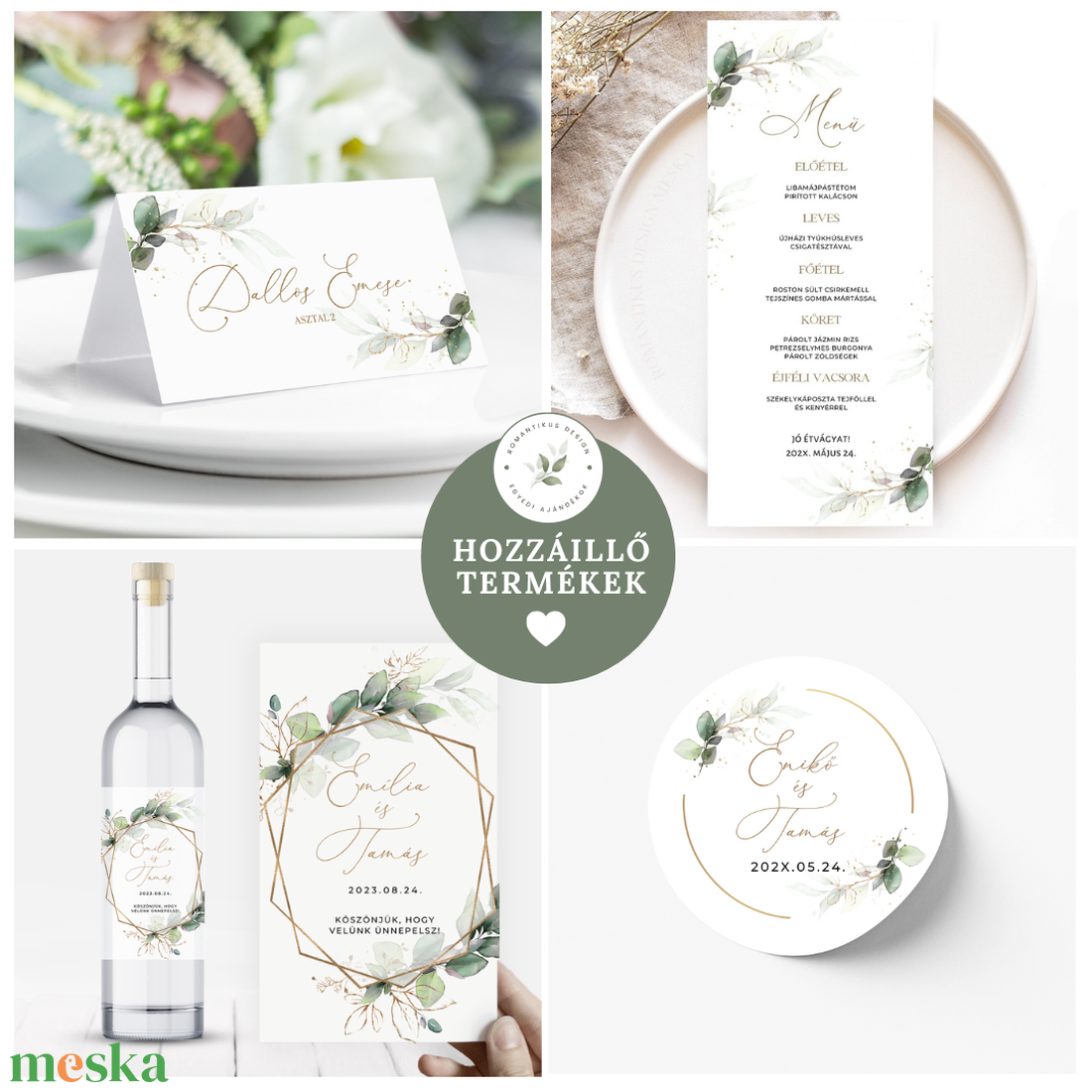 Esküvői Asztalszám, Greenery Gold Asztalszám, Esküvő Asztal - esküvő - dekoráció - tábla & jelzés - Meska.hu