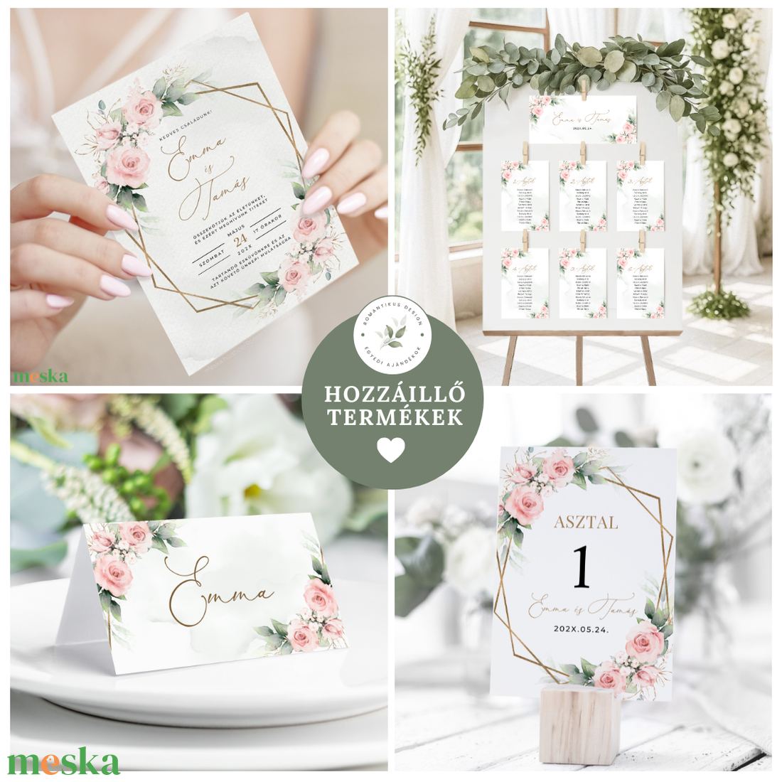 Rózsás Esküvői Menü, Eskűvő Étlap, Menü, Esküvő Étlap, Esküvői Asztal, Virágos Étlap, Itallap, Arany Menü - esküvő - meghívó & kártya - menü - Meska.hu