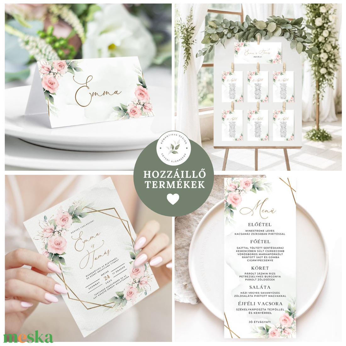 Rózsás Esküvői Asztalszám, Geometrikus Asztalszám, Esküvő Asztal, Asztal jelzés esküvőre, Asztalszám kártya,  - esküvő - dekoráció - tábla & jelzés - Meska.hu