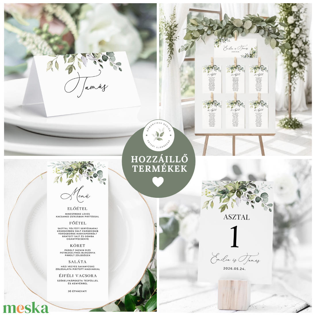 Greenery Esküvői Meghívó, Zöld leveles, Meghívó esküvői, Zöld leveles meghívó, Zöld esküvői meghívó - esküvő - meghívó & kártya - meghívó - Meska.hu