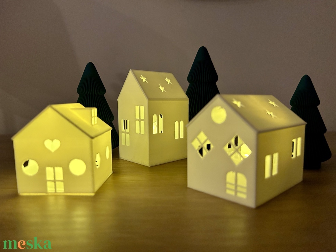 Világító mécsestartó házikók, karácsonyi dekor  - karácsony - karácsonyi lakásdekoráció - karácsonyi falu, házikó - Meska.hu