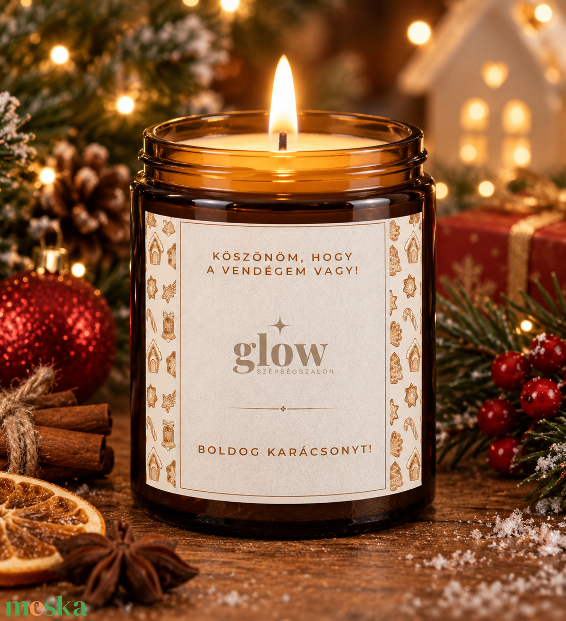 Szójagyertya vendégajándék karácsonyra, személyre szabható címkével 150ml - karácsony - karácsonyi lakásdekoráció - karácsonyi illatgyertya, mécses - Meska.hu
