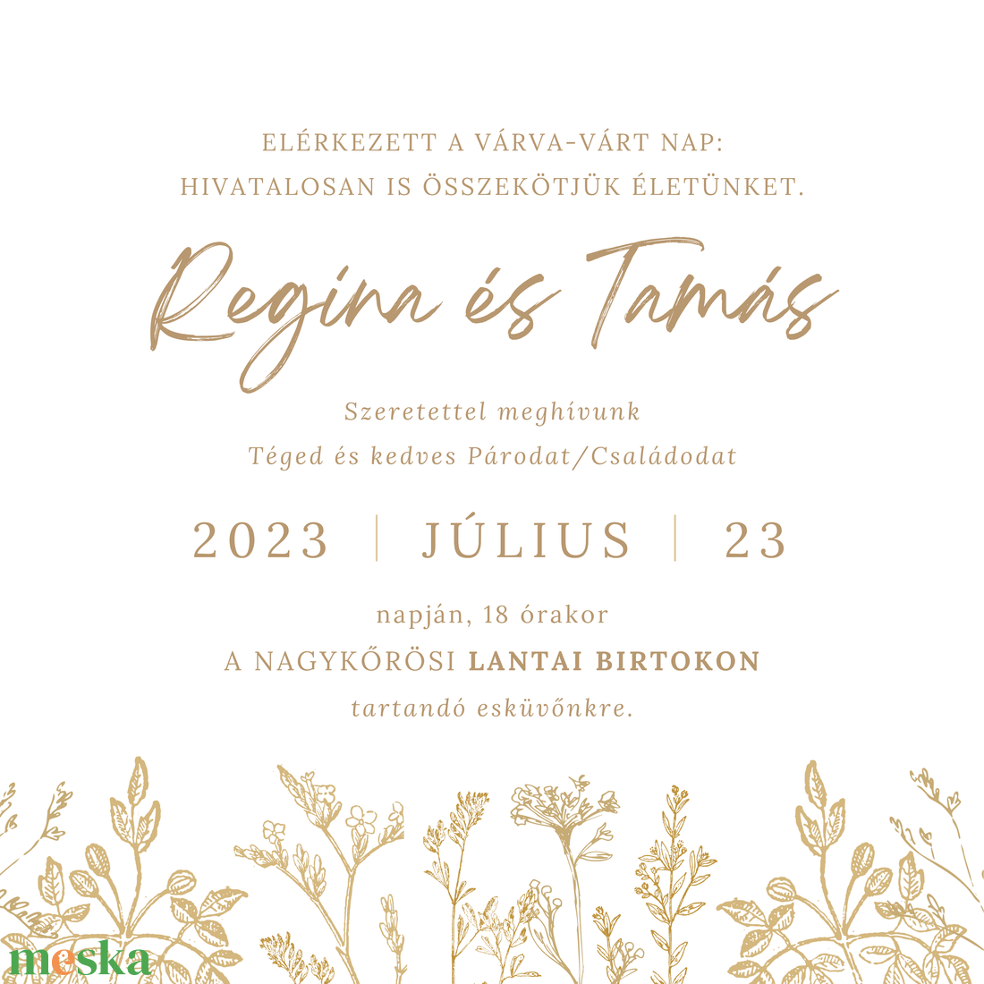 Egyoldalas esküvői meghívó (mezei virágok) - művészet - grafika & illusztráció - digitális - Meska.hu