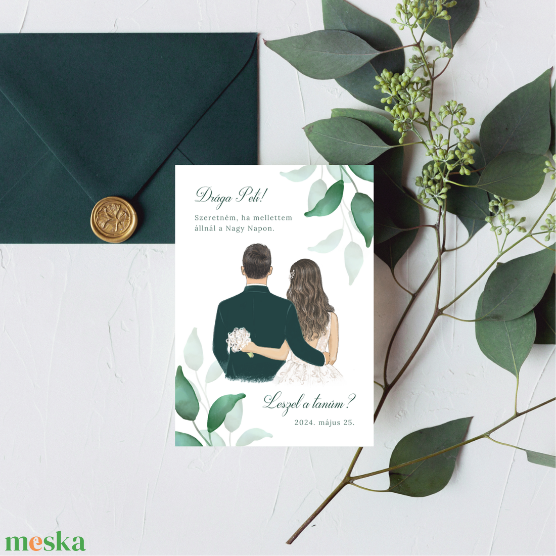 Tanúfelkérő / Koszorúslány felkérő kártya (greenery) - esküvő - meghívó & kártya - koszorúslány felkérő - Meska.hu