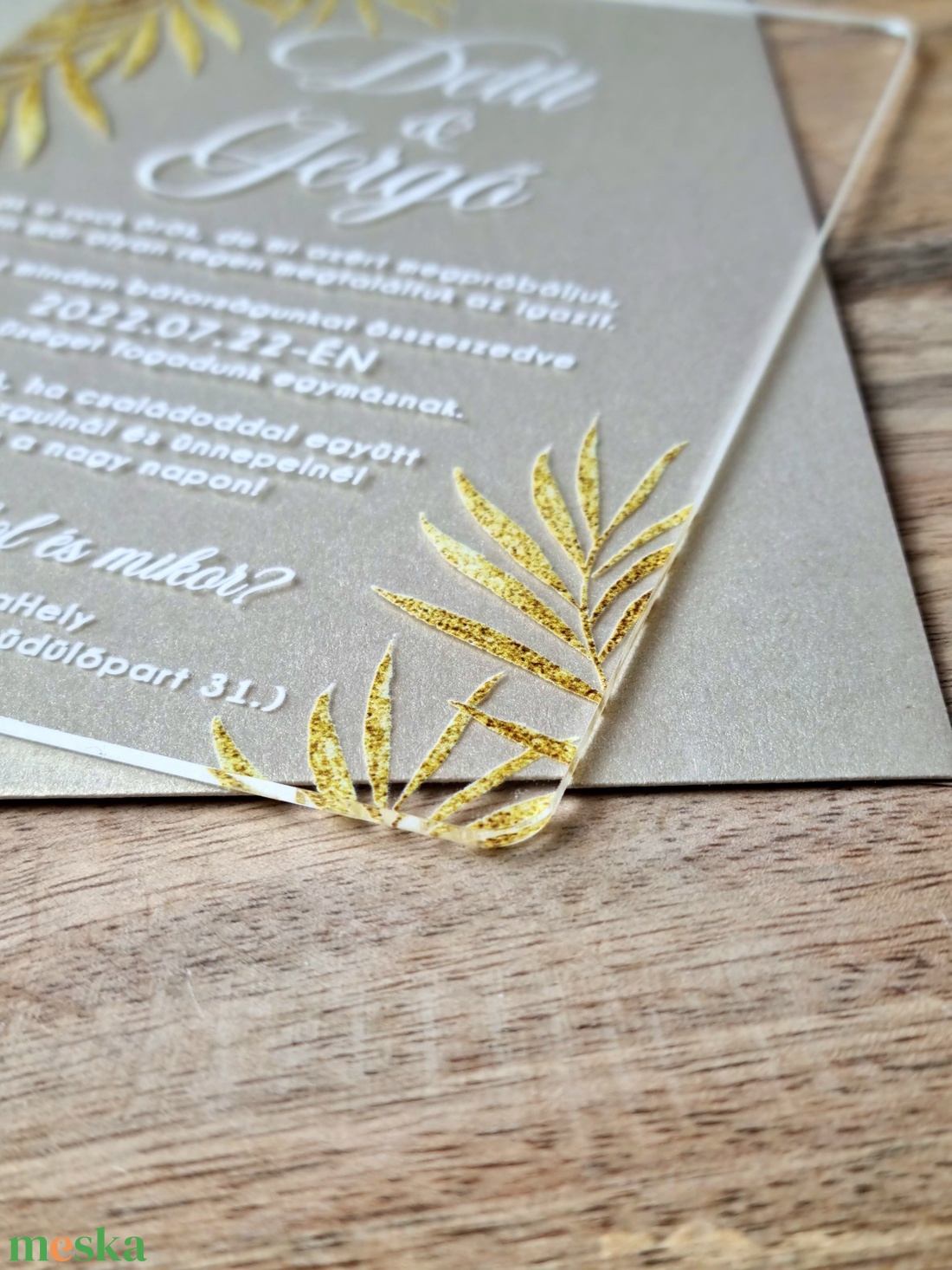 GOLD GLITTER esküvői meghívó (plexi / akril) - esküvő - meghívó & kártya - meghívó - Meska.hu